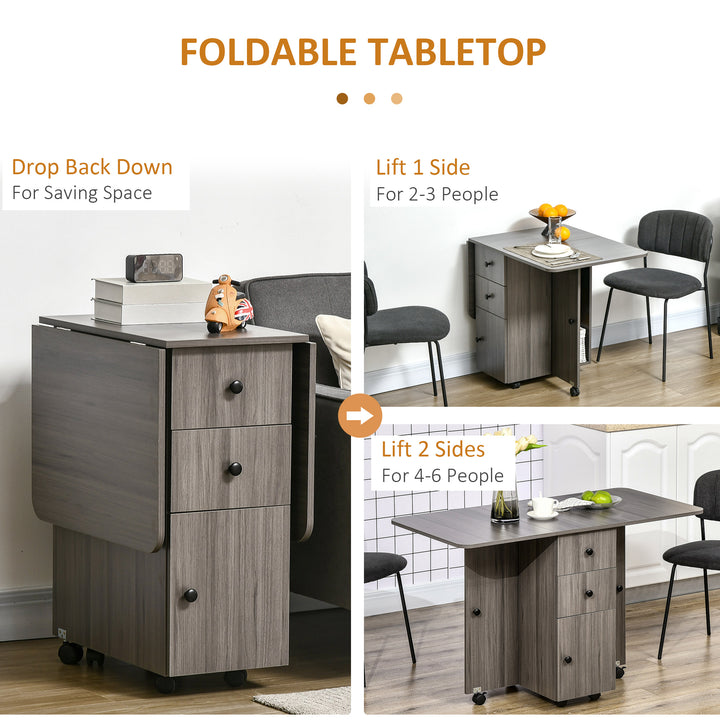 Multi-Storage Six-Person Drop Leaf Dining Table - Grey