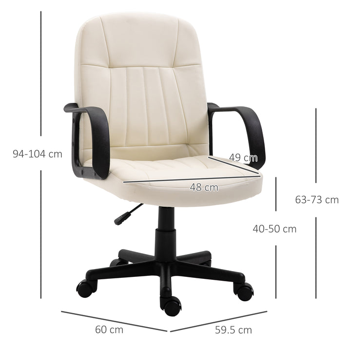 HOMCOM Swivel Executive Office Chair Home Office Mid Back PU Leather Computer Desk Chair for Adults with Arm, Wheels, Cream | Aosom UK