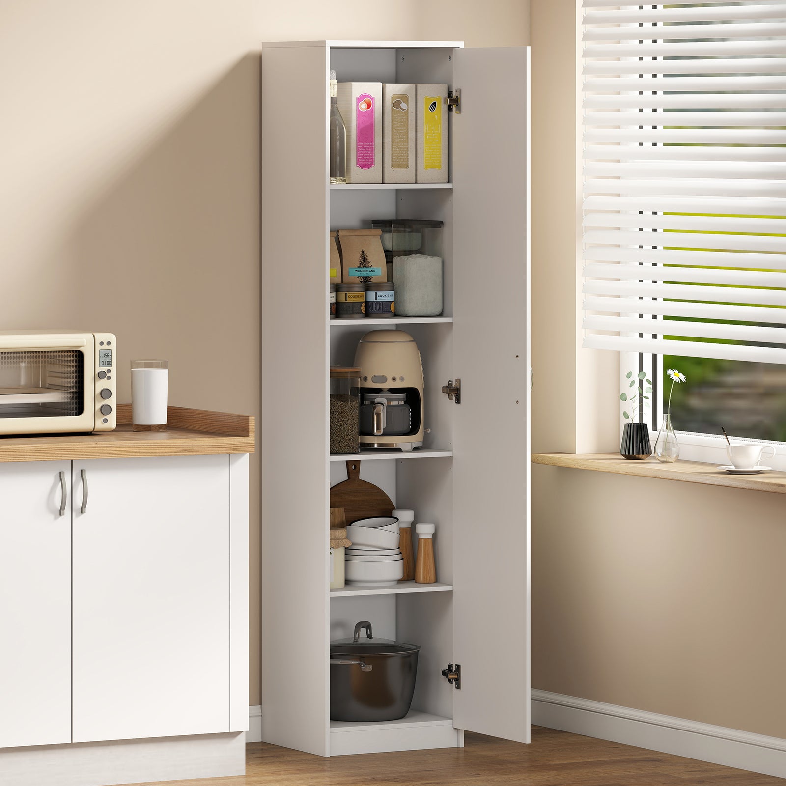 180cm Tall Kitchen Cupboard, Freestanding 5-Tier Pantry Storage Cabine