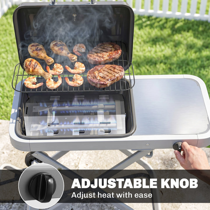 Foldable Gas BBQ Grill with Side Table, Portable Gas Barbecue Grill wi