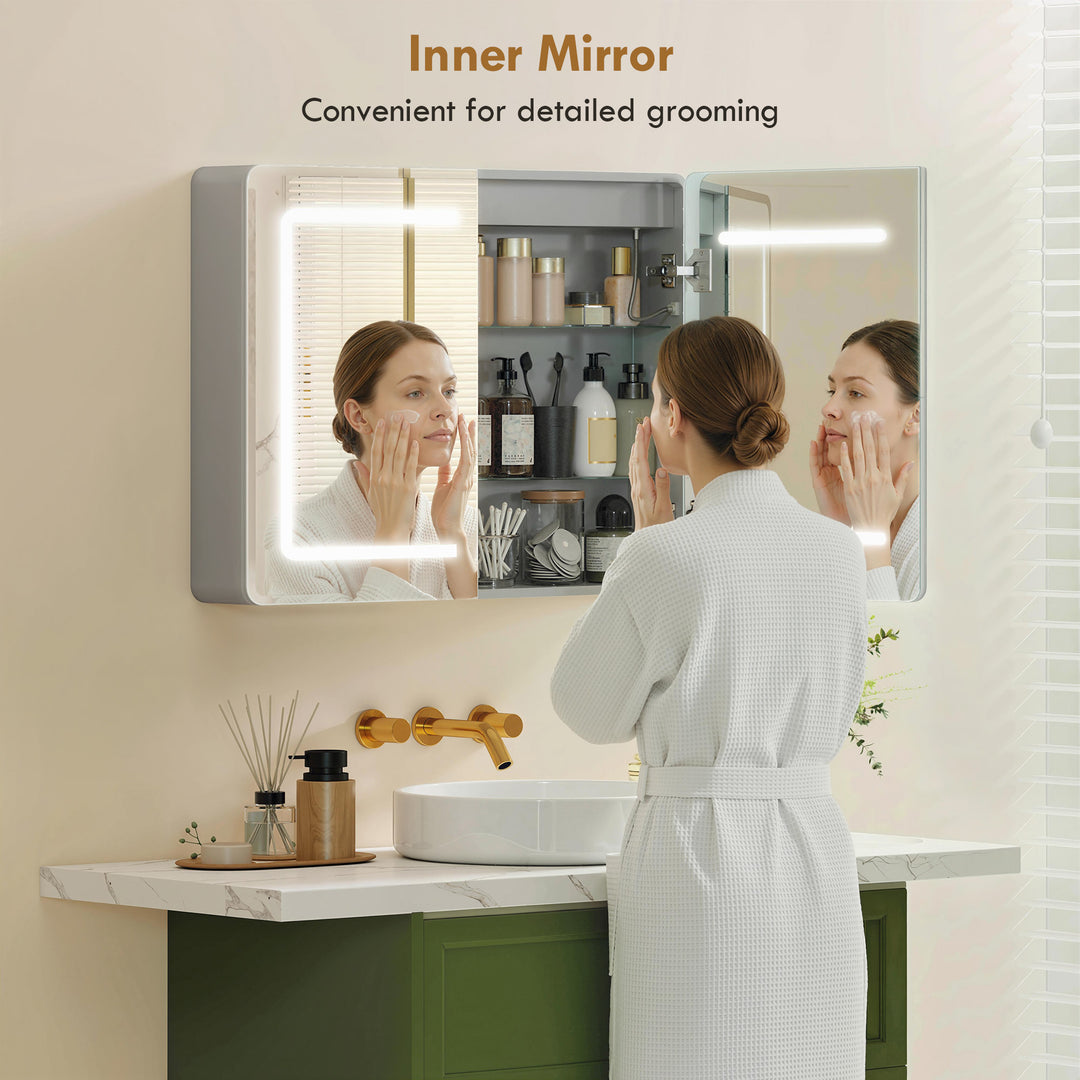 Mirrored Bathroom Cabinet with LED Lights, 60 x 80 cm Bathroom Mirror 