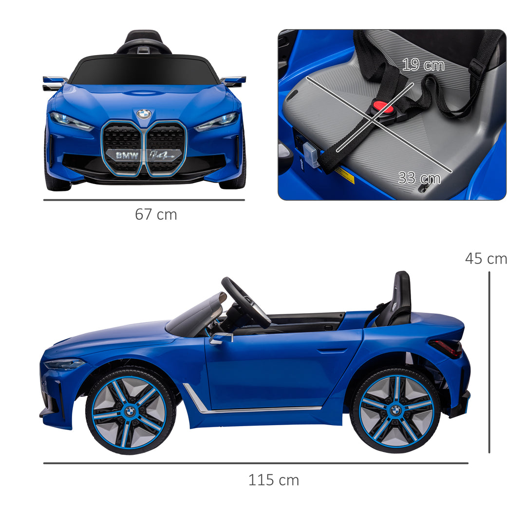 BMW i4 Licensed 12V Kids Electric Ride-On Car, Blue