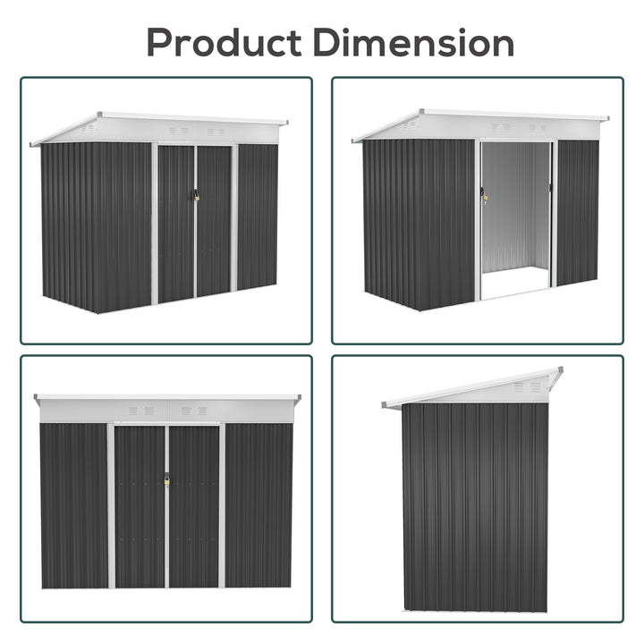 7.6 x 4.3ft Garden Storage Shed with Lockable Sliding Doors and Ventilation, Metal Garden Tool Storage House, Dark Grey