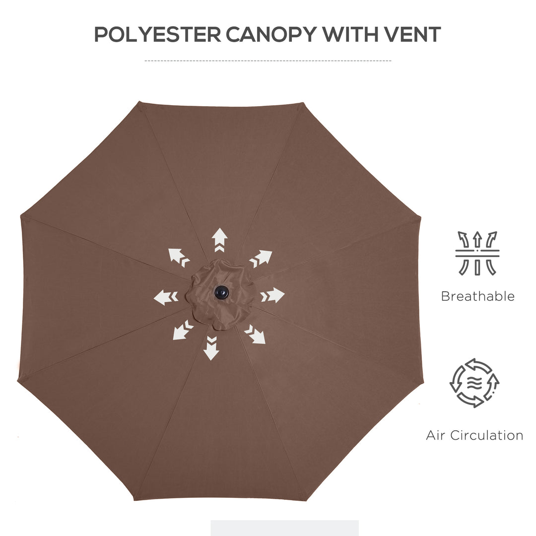 3(m) Tilting Parasol Garden Umbrellas, Outdoor Sun Shade with 8 Ribs, Tilt and Crank Handle for Balcony, Bench, Garden, Coffee