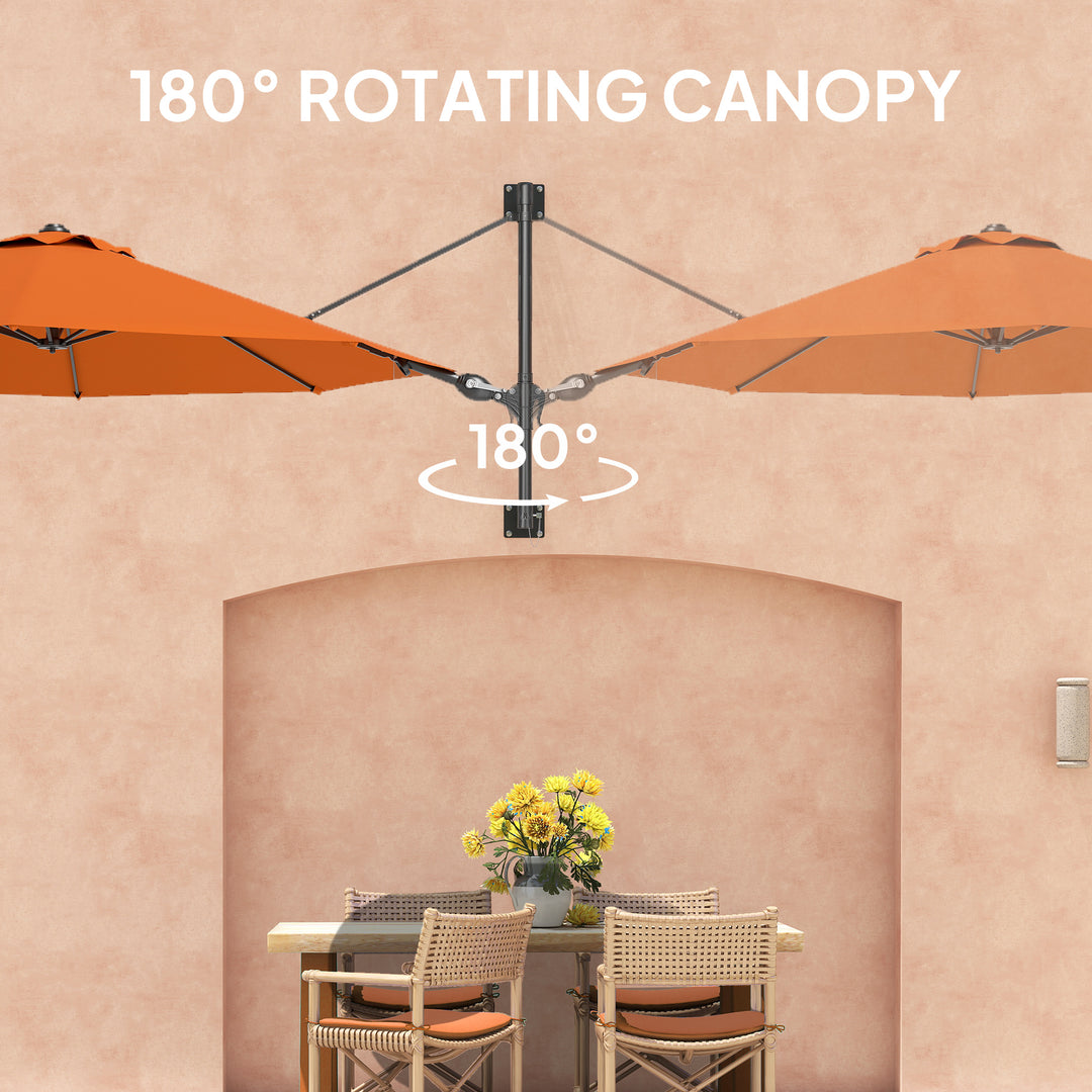 3(m) Wall-Mounted Parasol Shade, with Handle - Orange