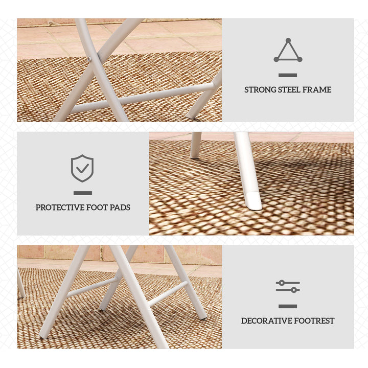 3 Pieces Outdoor Bistro Set, Glass Top Outdoor Table and 2 Folding Chairs with Protecting Feet, White