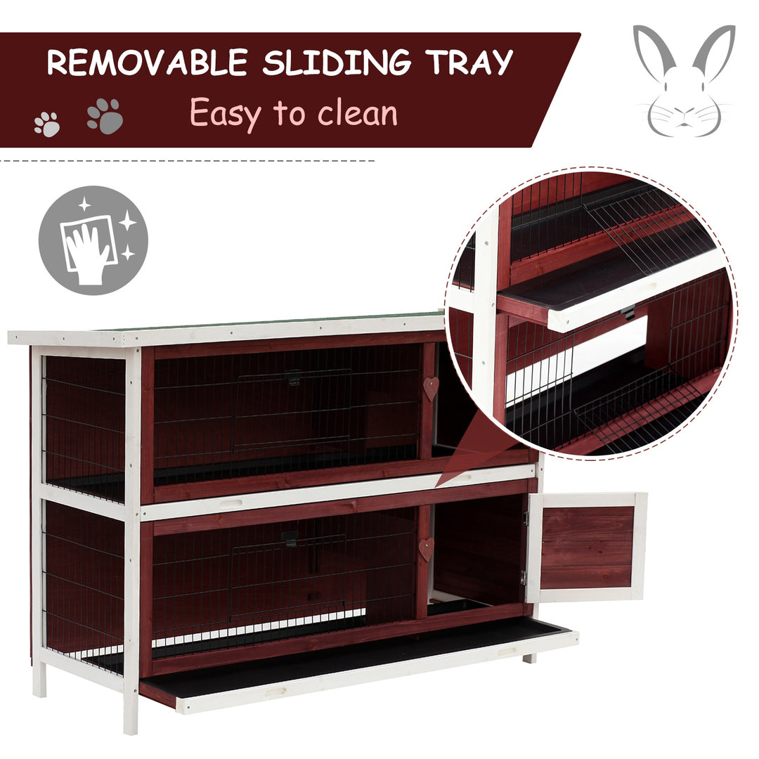 Two-Tier Double Decker Wooden Guinea Pigs Hutches Pet Cage 136.4Lx50Wx93H cm-Brown/White