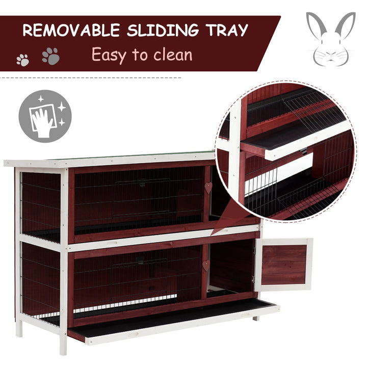 Two-Tier Double Decker Wooden Guinea Pigs Hutches Pet Cage 136.4Lx50Wx93H cm-Brown/White