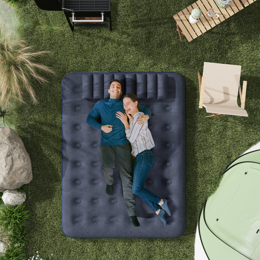 Inflatable King Size Air Bed, with Built-In Hand Pump - Blue