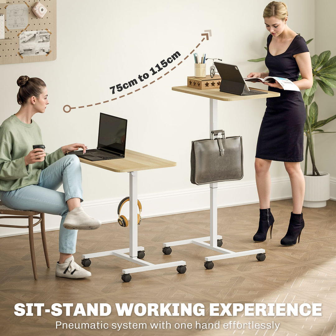 75-115cm Manual Adjustable Sit-To-Stand Desk - White/Wood-Effect