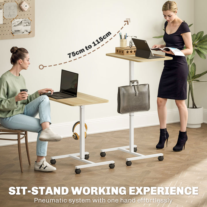 75-115cm Manual Adjustable Sit-To-Stand Desk - White/Wood-Effect