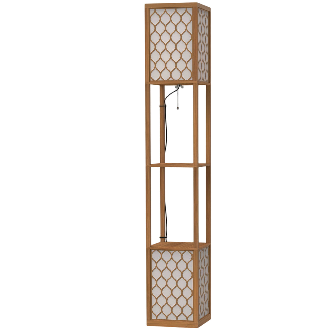 Floor Lamp with Shelves, Dual Light, Modern Tall Standing Lamps, with Pull Chain Switch (Bulb not Included) - Natural wood finish