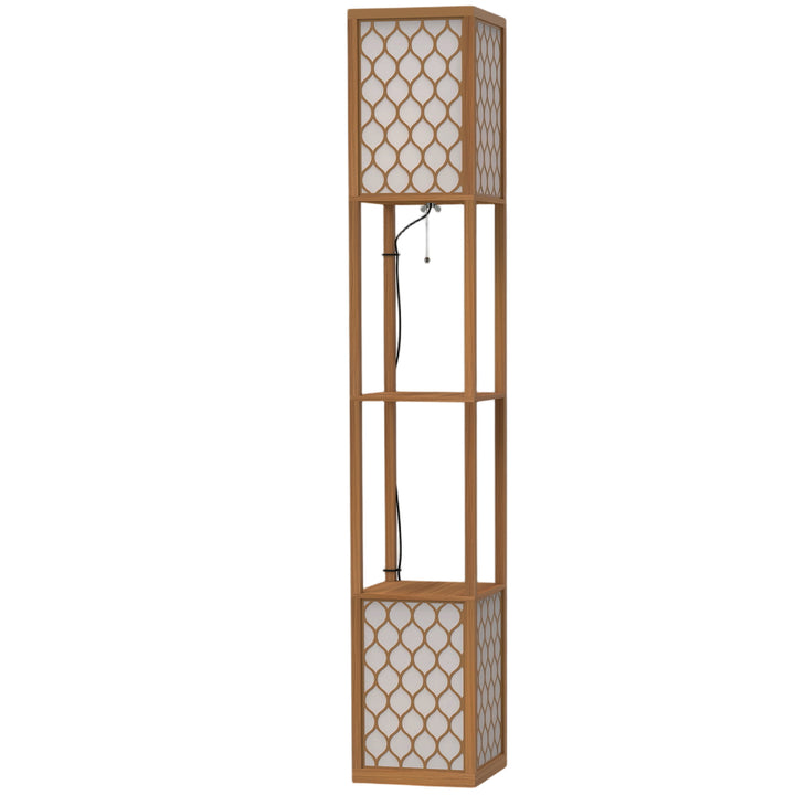 Floor Lamp with Shelves, Dual Light, Modern Tall Standing Lamps, with Pull Chain Switch (Bulb not Included) - Natural wood finish