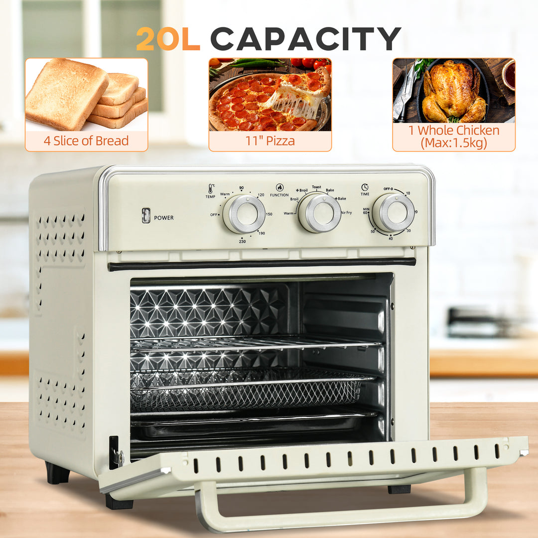 HOMCOM 7-in-1 Toaster Oven, 20L 4-Slice Convection Oven with Warm, Broil, Toast, Bake, Air Fryer, 60min Timer and Adjustable Thermostat