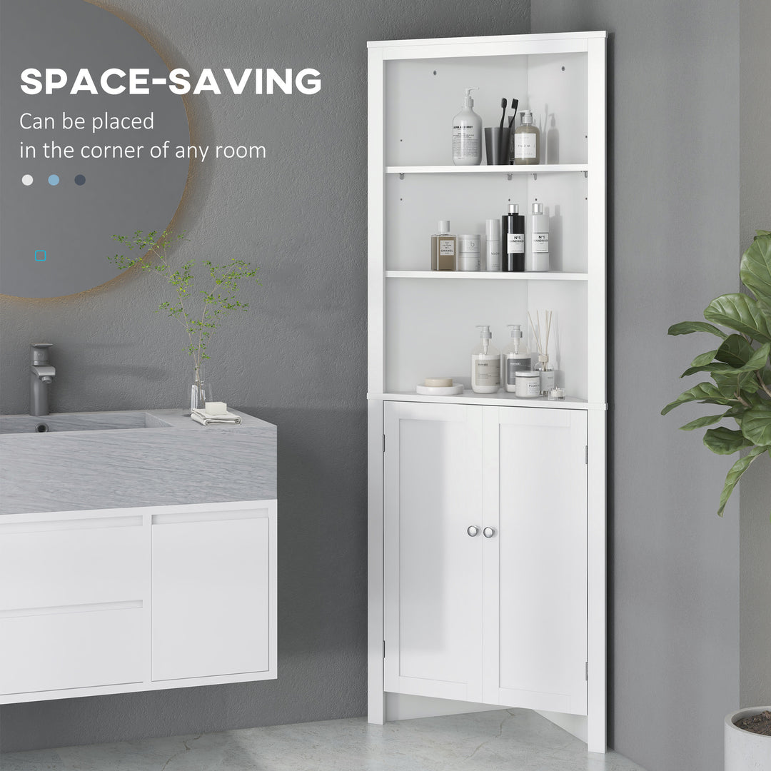 MCL Triangle Bathroom Cabinet, Corner Bathroom Storage Unit with Cupboard and 3-Tier Shelves, Free Standing, White
