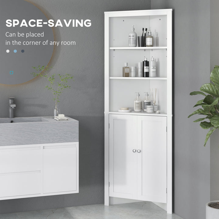 MCL Triangle Bathroom Cabinet, Corner Bathroom Storage Unit with Cupboard and 3-Tier Shelves, Free Standing, White