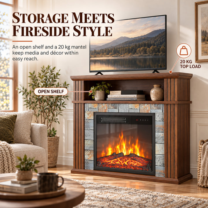 Freestanding Electric Fireplace Suite, 1800W, Open Shelf, Electric - view 4