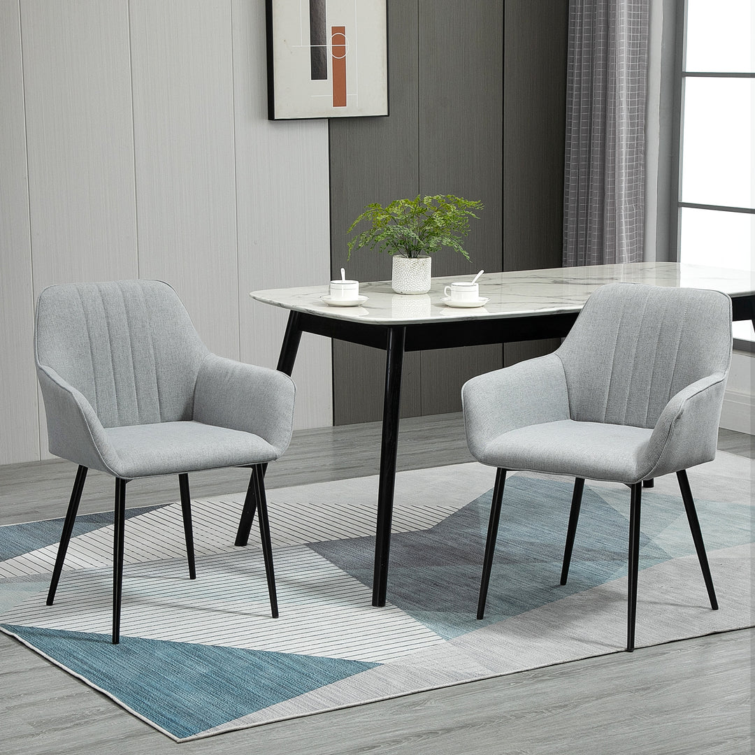Dining Chairs Set of 4, Upholstered Linen Fabric Kitchen Chairs with Metal Legs for Living Room Dining Room, Light Grey