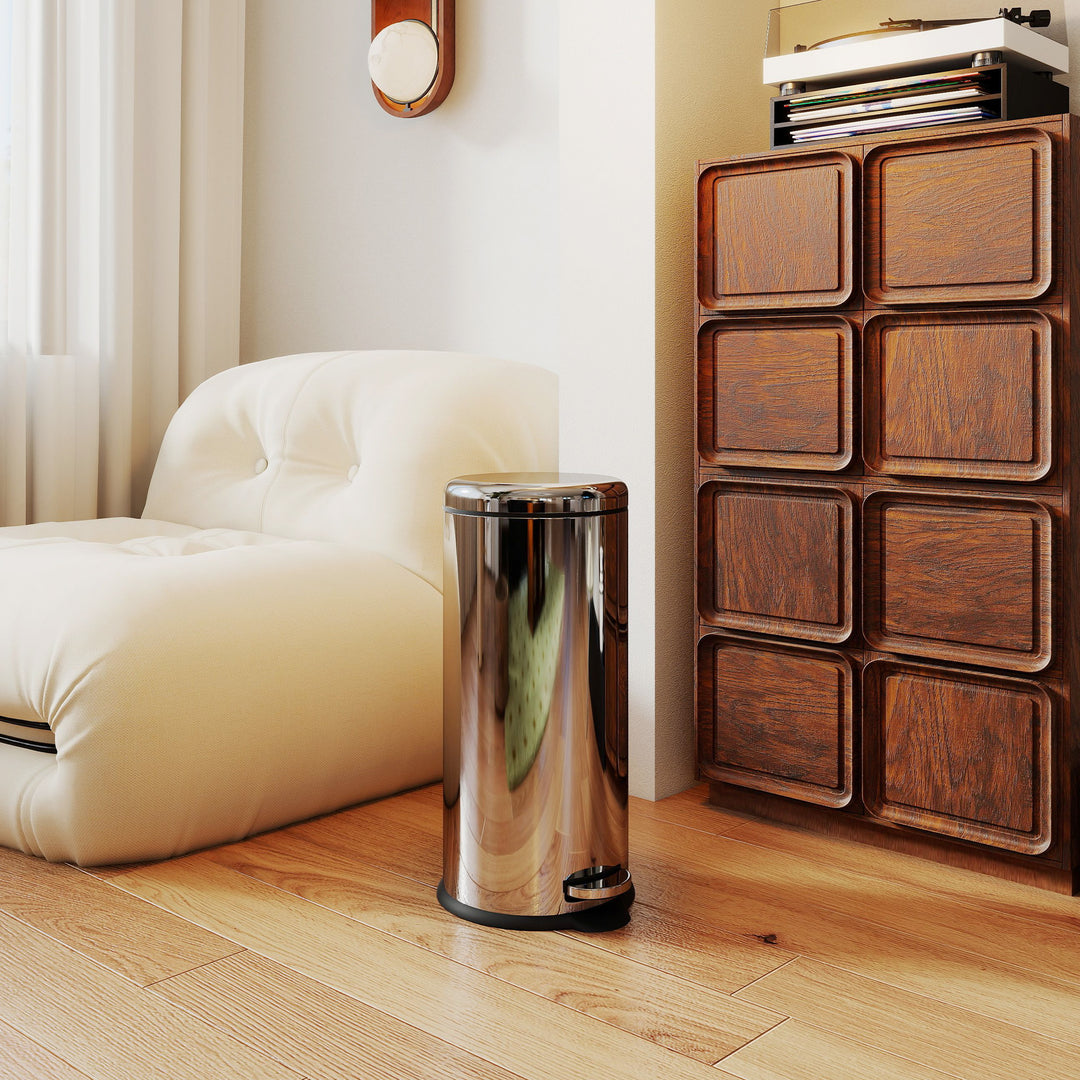 MCL Foot Pedal Bin Stainless Steel Metal Waste Rubbish Lid Kitchen Garbage 30L Silver