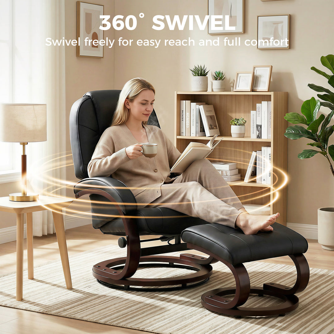 Swivel Recliner Chair with Footstool, PU Leather Recliner Armchair wit
