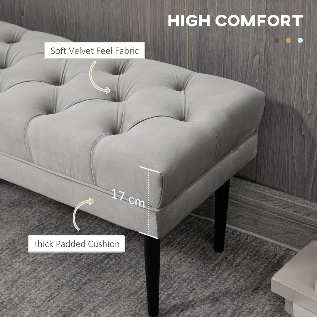 MCL Velvet Bed End Bench, Button Tufted Window Seat, Hallway Shoe Bench, Upholstered Accent Lounge Chair Stool for Living Room, Bedroom, Grey