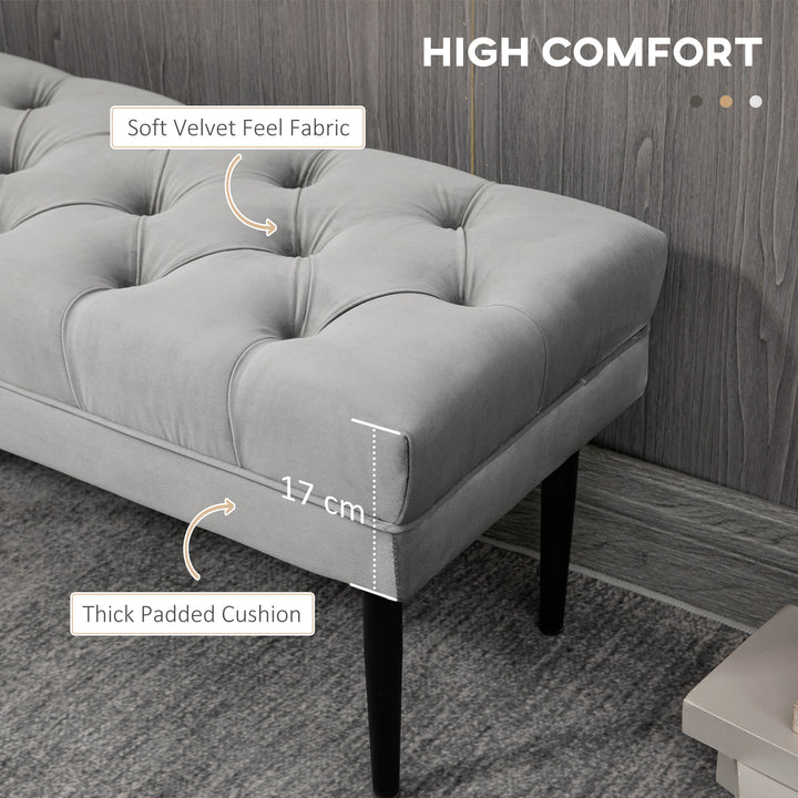 MCL Velvet Bed End Bench, Button Tufted Window Seat, Hallway Shoe Bench, Upholstered Accent Lounge Chair Stool for Living Room, Bedroom, Grey
