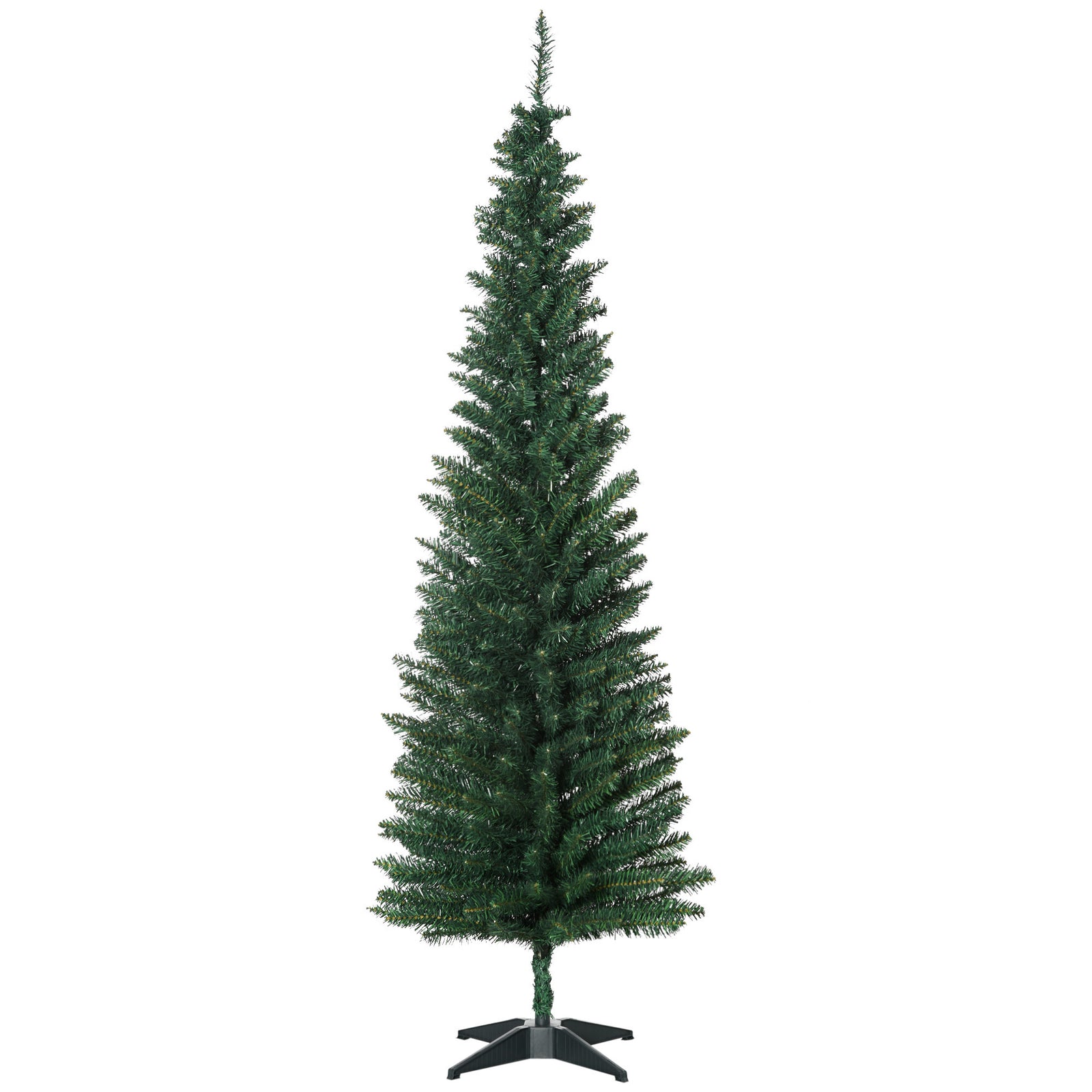 6ft Unlit Artificial Christmas Tree, Pencil Slim Xmas Tree with Solid Stand and Realistic Branches, Green