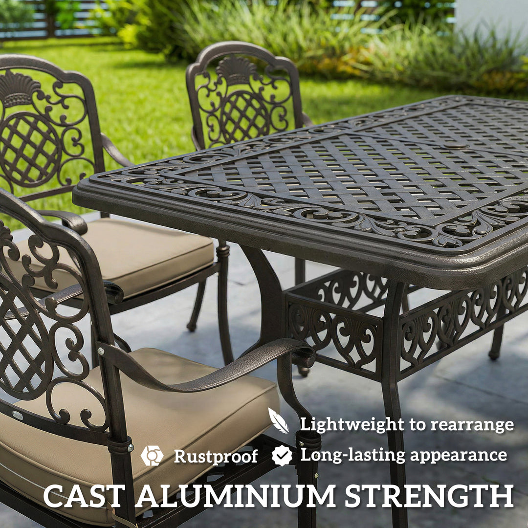 Garden Dining Set for 6, Cast Aluminium Outdoor Table and Chairs Set w