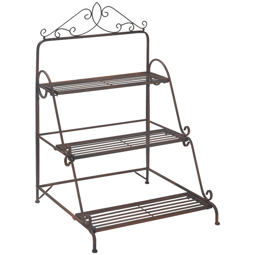 MCL 3 Tier Stair Style Metal Plant Stand, Flower Pot Holder Display Shelf, Storage Organizer Rack for Indoor Outdoor Patio Balcony Yard