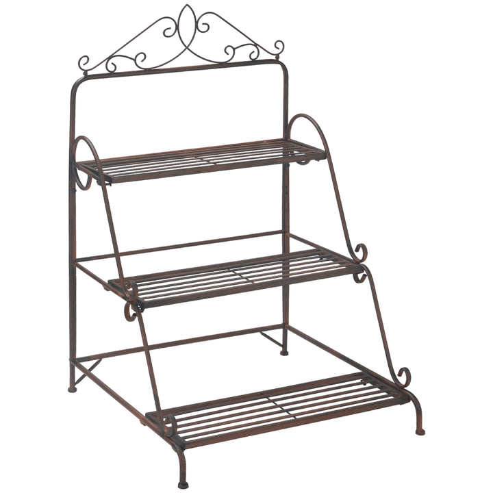 MCL 3 Tier Stair Style Metal Plant Stand, Flower Pot Holder Display Shelf, Storage Organizer Rack for Indoor Outdoor Patio Balcony Yard