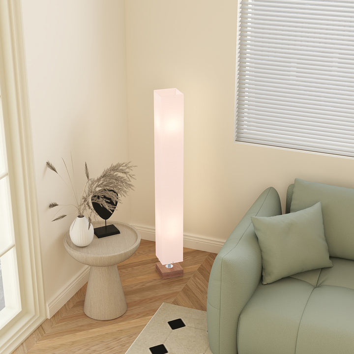 Floor Lamp, 120cm Standing Lamp with Linen Lampshade, Standard Light with Pine Wood Base for Living Room, Bedroom (Bulbs Not Included)