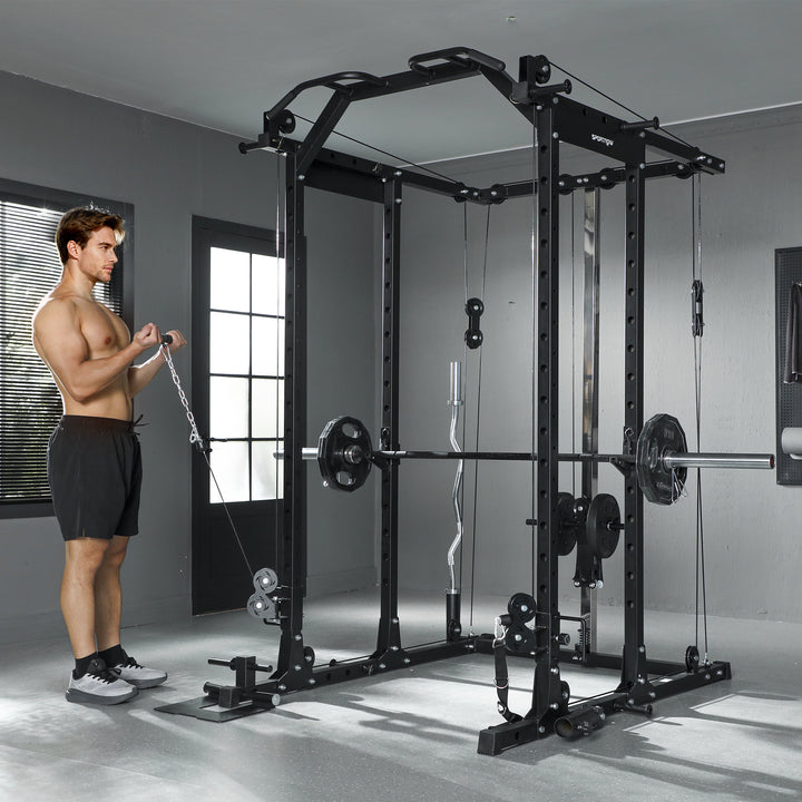 Lat Pull-Down Home Gym Machine with Cable Crossover for Home Strength Training