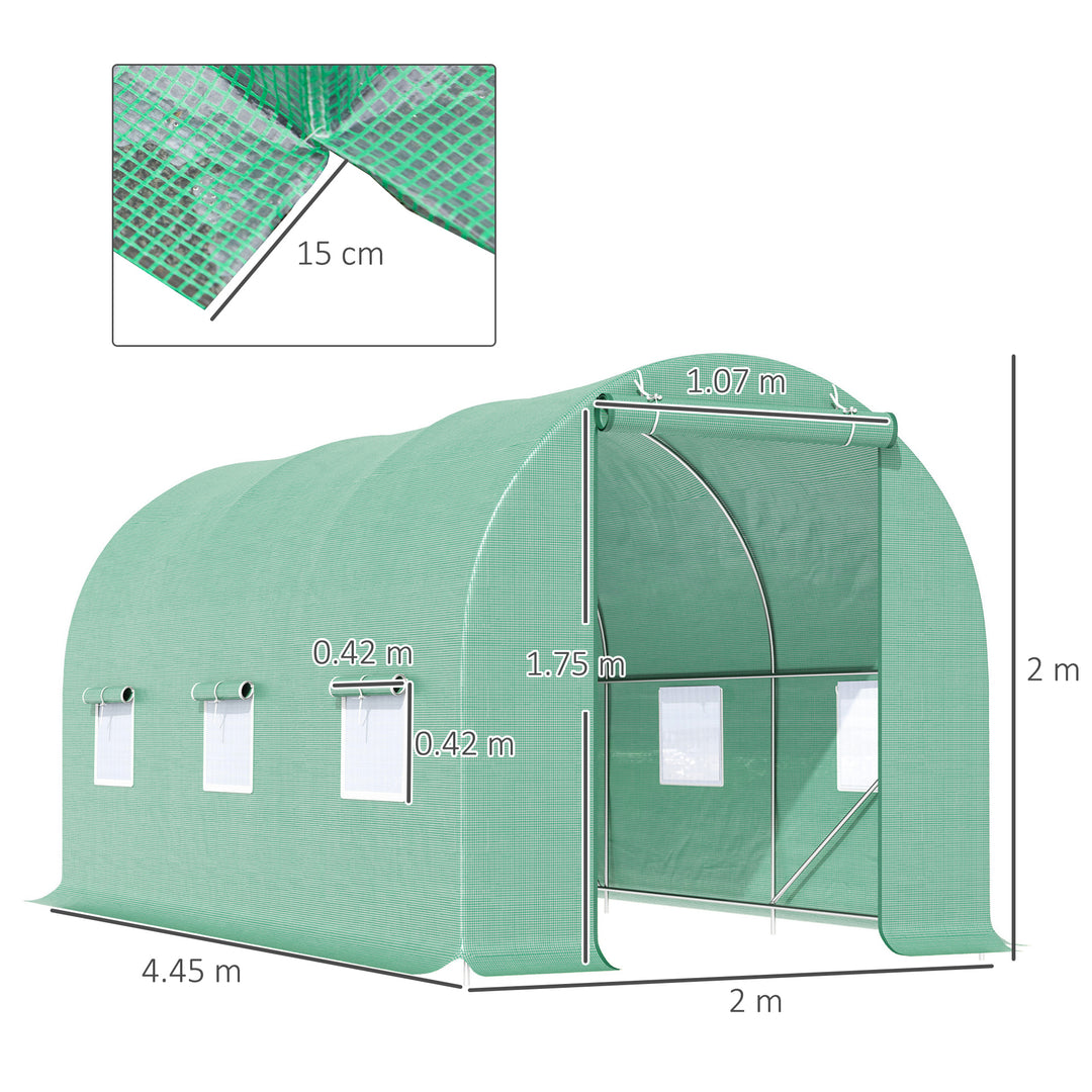 MCL 4.5m x 2m x 2m Walk-in Tunnel Greenhouse Garden Plant Growing House with Door and Ventilation Window, Green