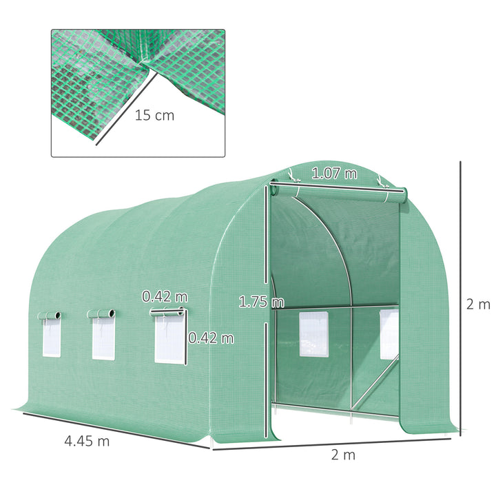 MCL 4.5m x 2m x 2m Walk-in Tunnel Greenhouse Garden Plant Growing House with Door and Ventilation Window, Green