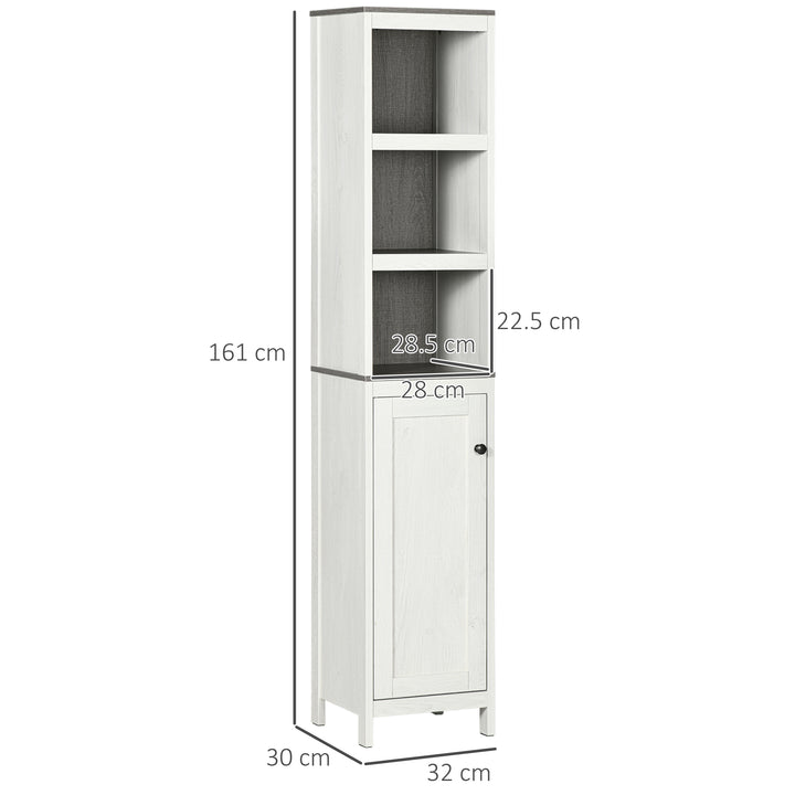 Kleankin Narrow Bathroom Cabinet, Tall Storage Unit with 3 Shelves, Adjustable Interior Shelf, Vintage White