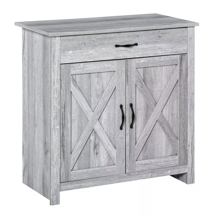 HOMCOM Farmhouse Sideboard: Grey Wood-Effect Storage Cabinet with Barn Doors, Coffee Bar Style | Aosom UK