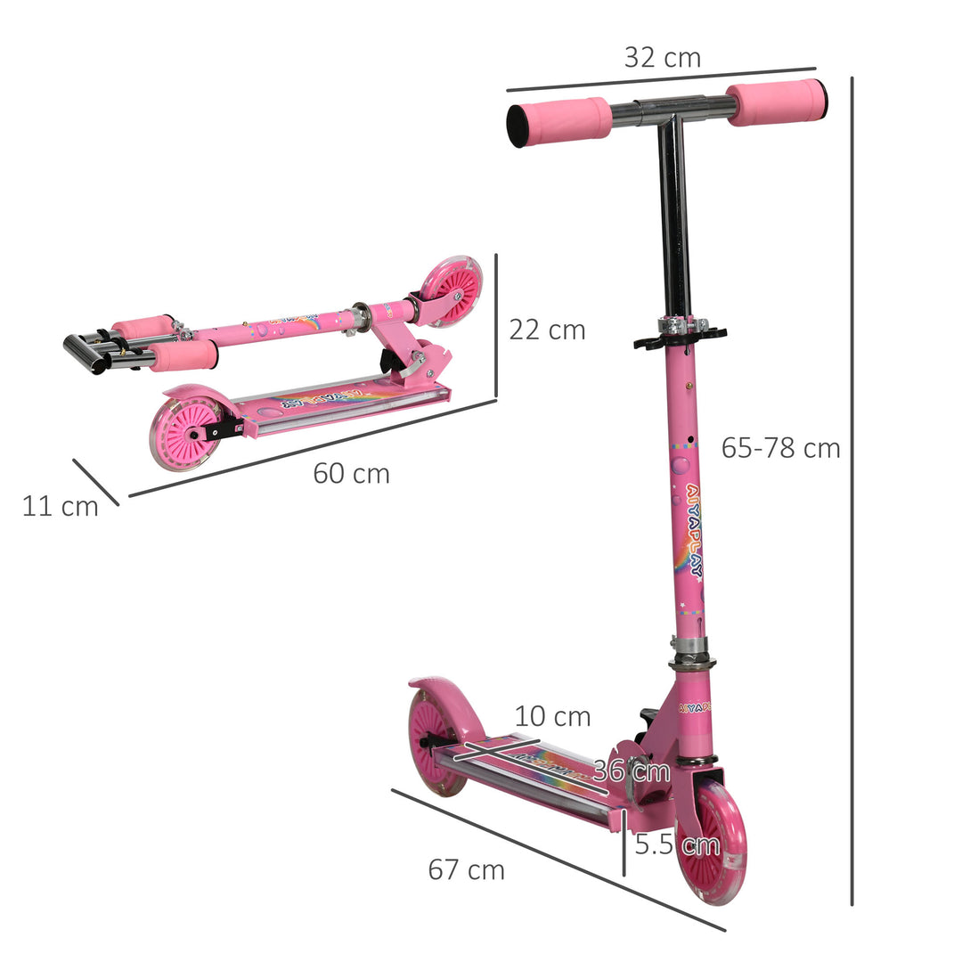 Kids Scooter, with Lights, Music, Adjustable Height, Foldable Frame, for Ages 3-7 Years - Pink