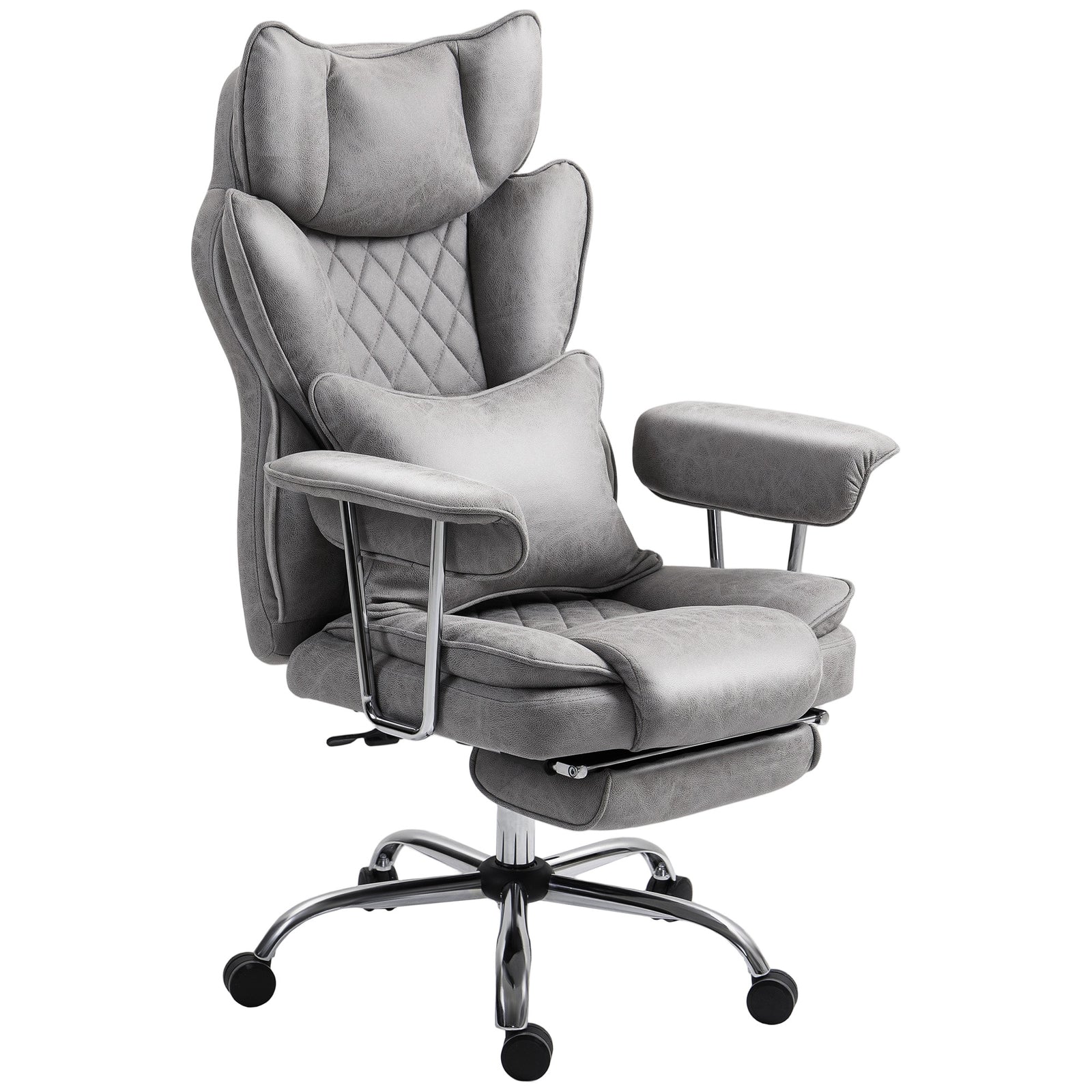 Leathaire Reclining Office Chair with Lumbar Support Pillow - Grey