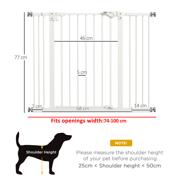 PawHut Adjustable Dog Gate, Metal Safety Barrier for Pets, Extends 74-100cm Wide, Easy Install, White | Aosom UK