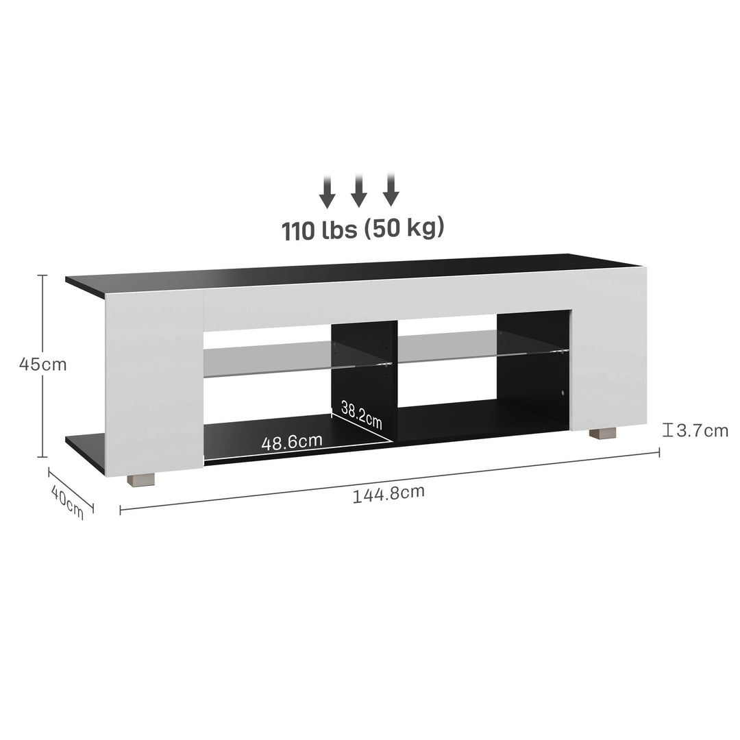 Multi-Shelf TV Cabinet, with Adjustable LED Lights - White
