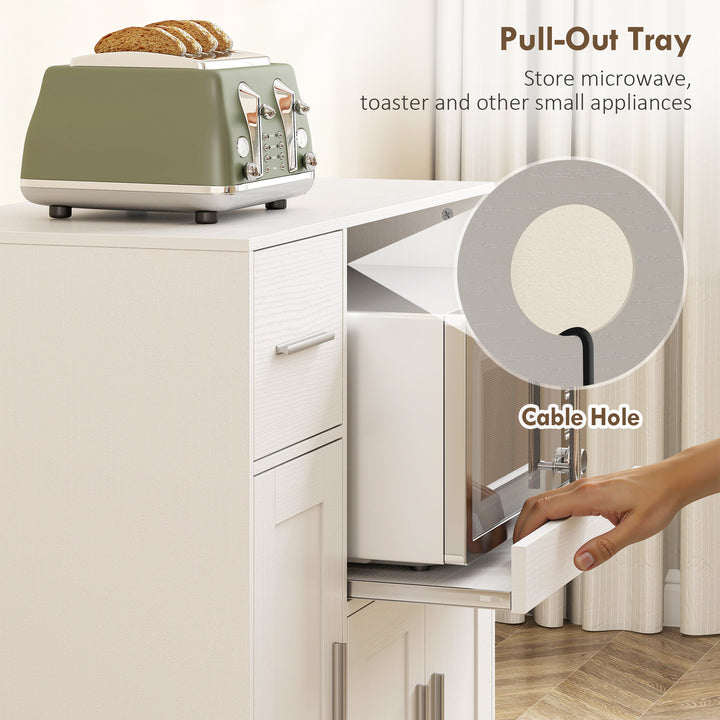 Rolling Kitchen Cart, Microwave Cabinet with Sliding Tray, Drawer, 3-D