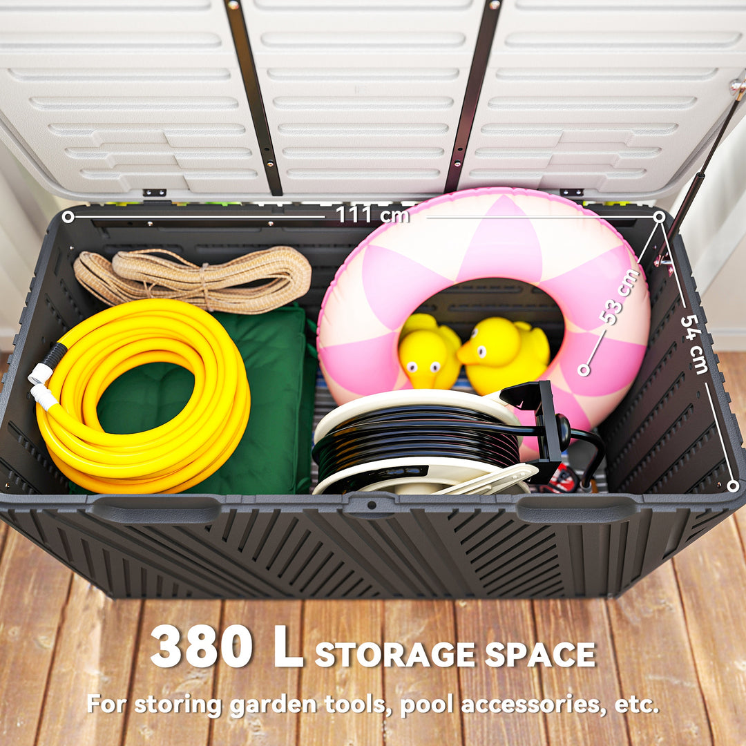 380L Waterproof Outdoor Storage Box, with Lockable Lid - Black