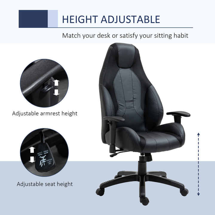 Racing Gaming Chair, Mesh & Faux Leather Computer Chair with High Back, Swivel Wheels, Adjustable Height and Armrest, Black