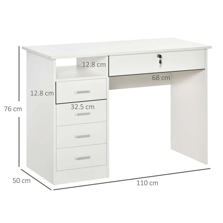 HOMCOM Computer Desk, Home Office Desk with Lockable Drawer, Storage Shelf for Study Bedroom, 110 x 50 x 76 cm, White