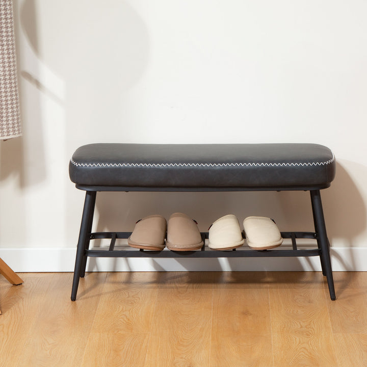 HOMCOM PU Leather Shoe Storage Bench - Charcoal Grey