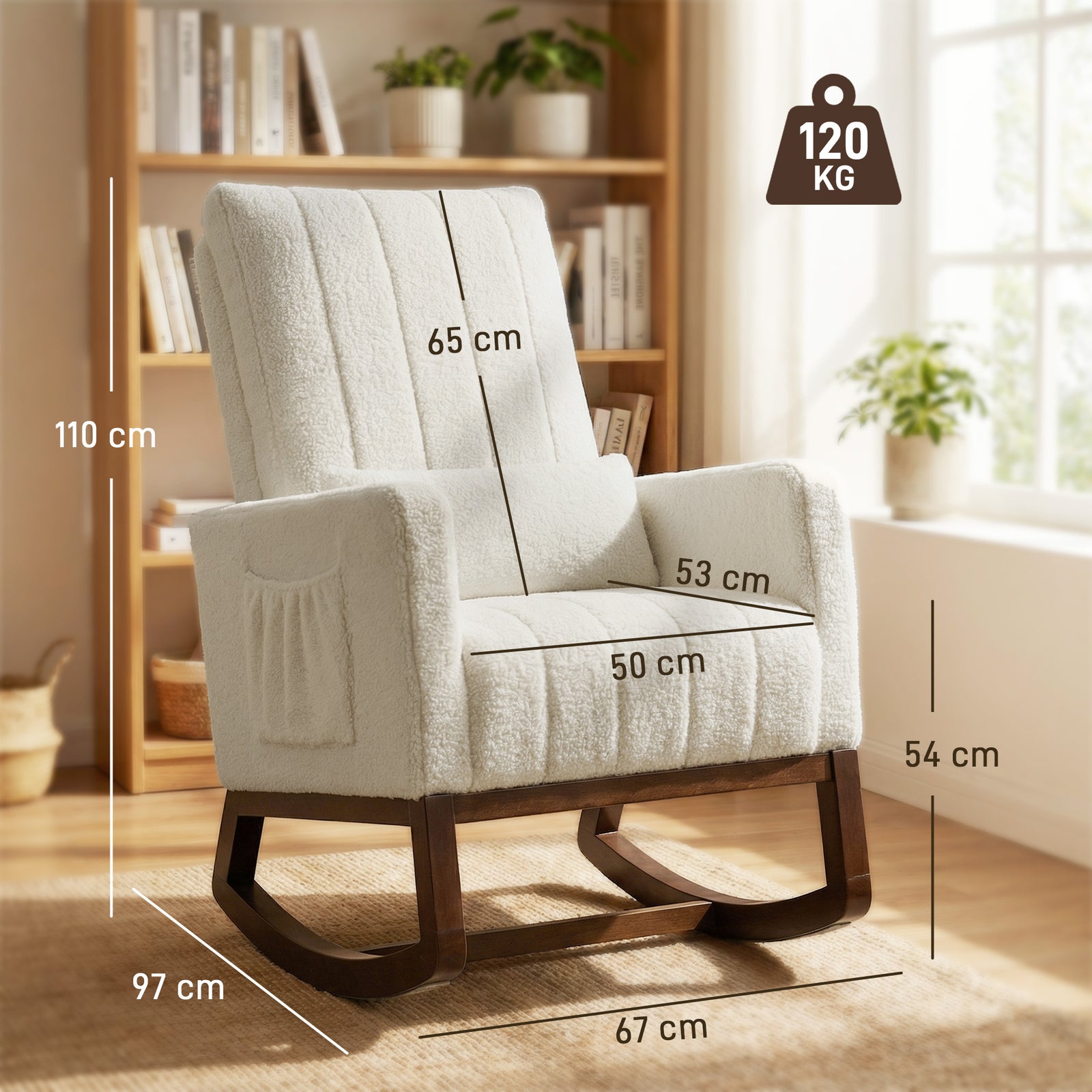 Rocking Chair for Adults, Lounge Rocker Chair with Lumbar Pillow, High