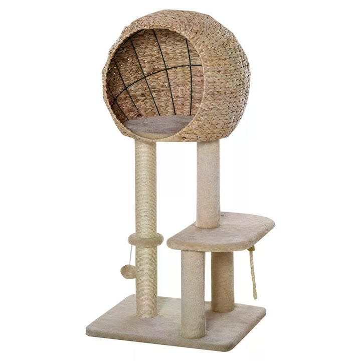 PawHut Cat tree Cat Tower 100cm Climbing Activity Center with Sisal Scratching Post Condo Perch Hanging Balls Teasing Rope Toy Cushion | Aosom UK