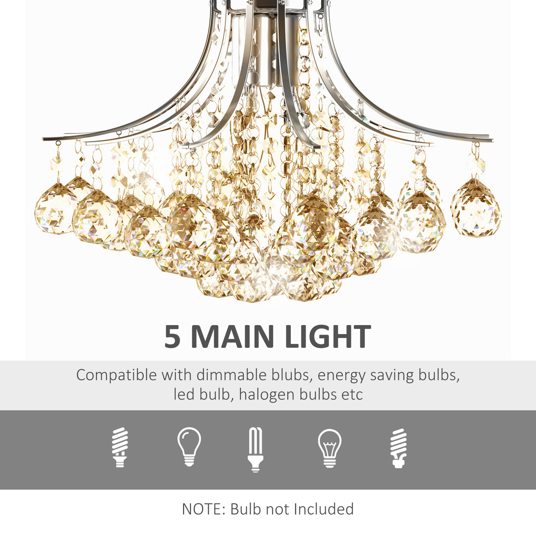 HOMCOM Crystal Chandelier w/ K9 Crystal Droplets, 3 Lights Mordern Style Ceiling Lamp for Living Room, Bedroom, Dining Room, Transparent | Aosom UK