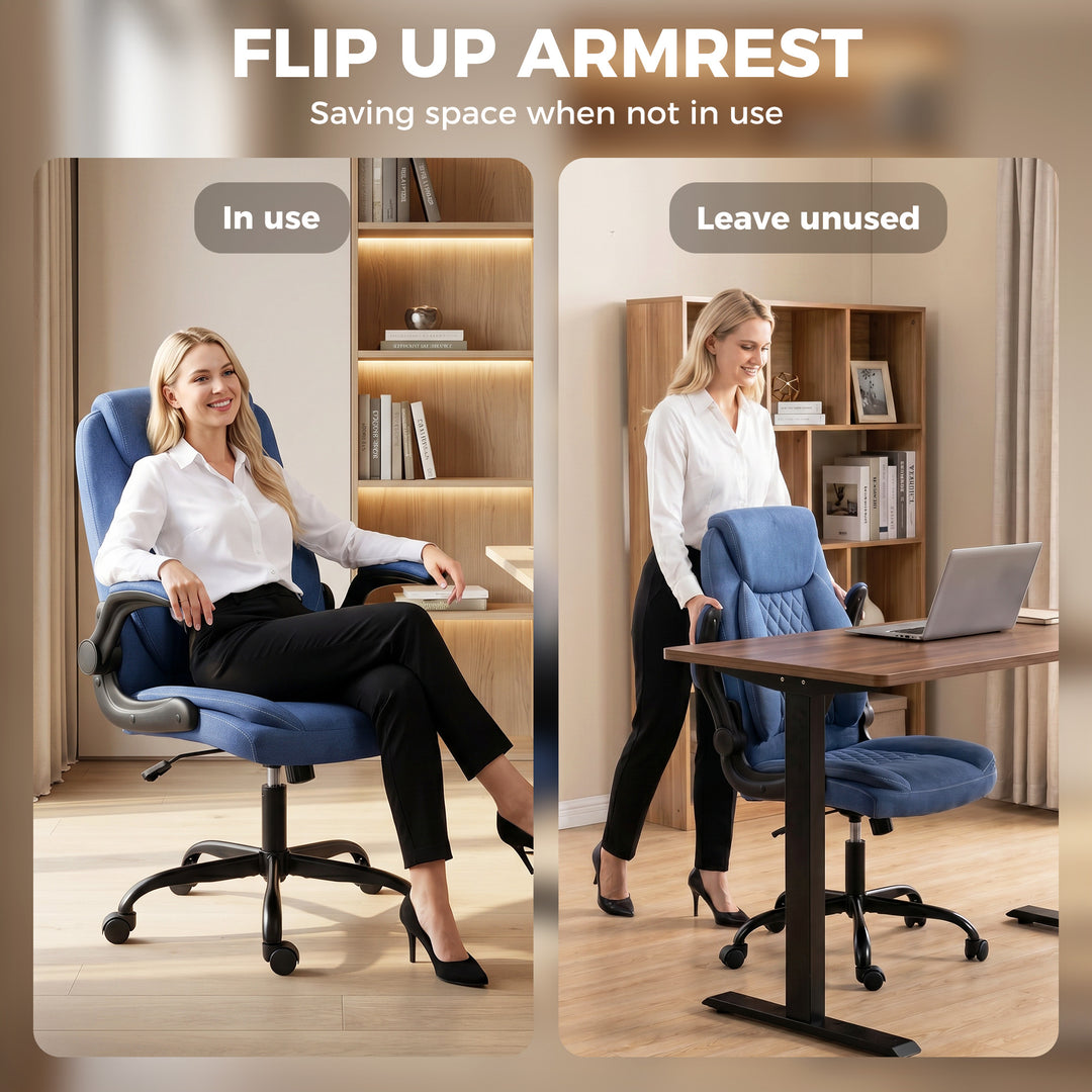 Linen-Look Computer Desk Chair, Executive Office Chair with Flip-Up Ar