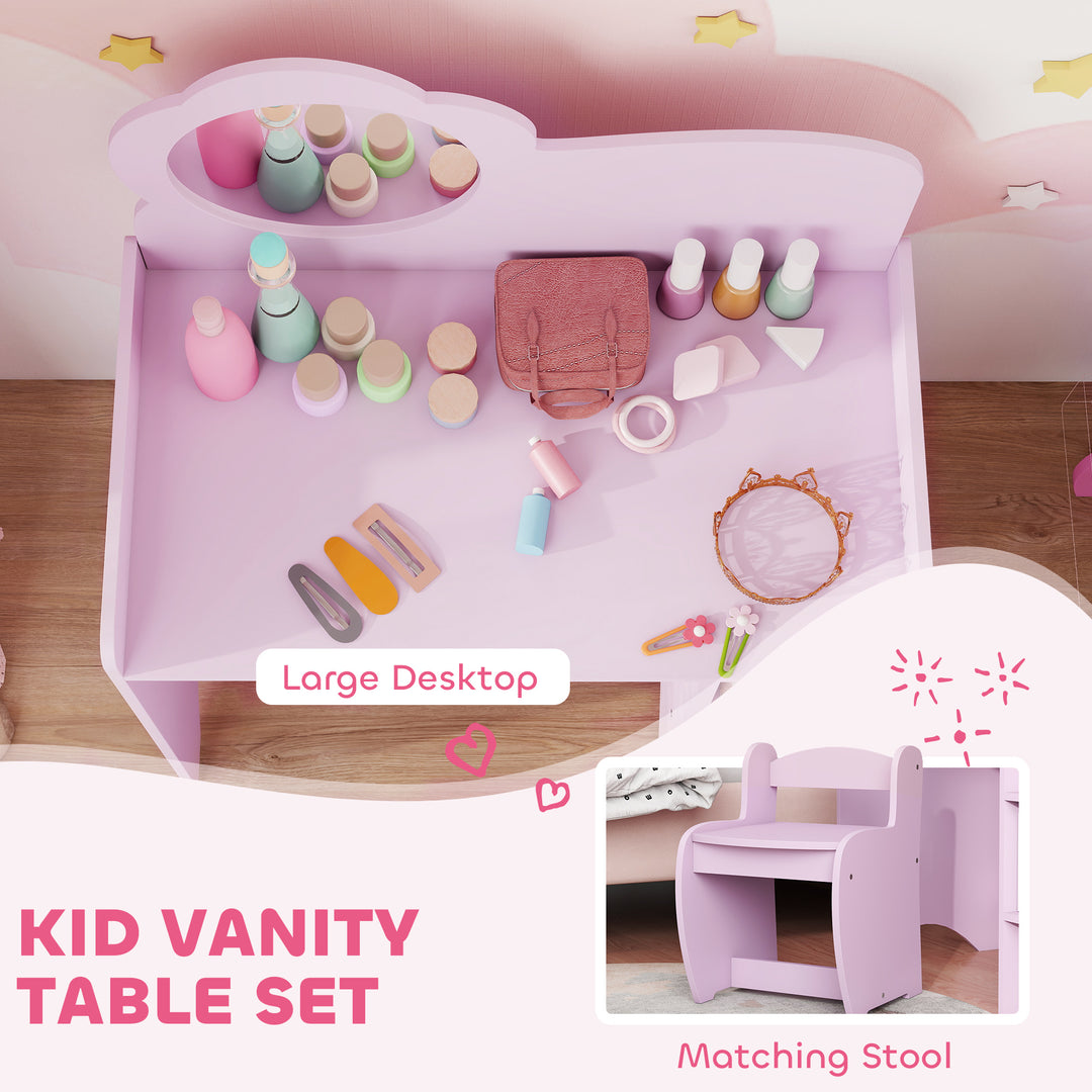 Kids Dressing Table with Mirror, Stool, Kids Vanity Table with Shelves, for Ages 3-8 Years